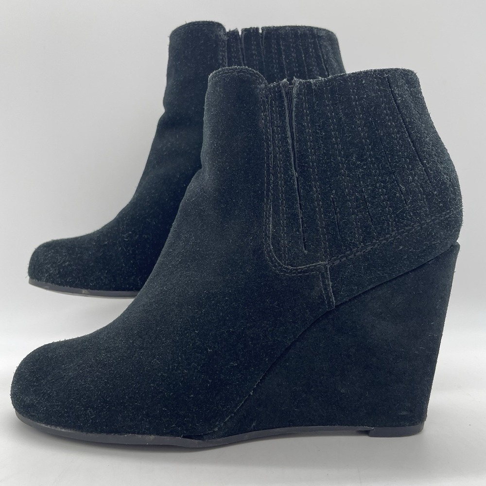 Lauren Blackwell Womens 7‎ Booties Riley Black Suede Leather Wedge Shoes Slip-On